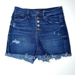 Kancan Women’s Denim Button-Fly Distressed Shorts Size- M